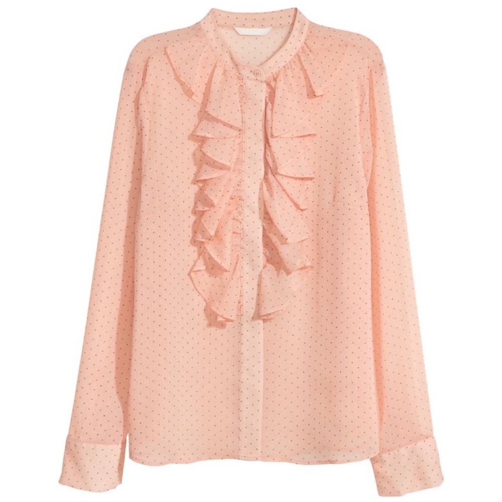 H&M Peqch Dotted Crinkled Flounced Button Up Blouse